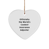 Funny Insurance Adjuster Gifts - 'Officially The World's Coolest Insurance Adjuster' Heart Ornament for Christmas - Image 1